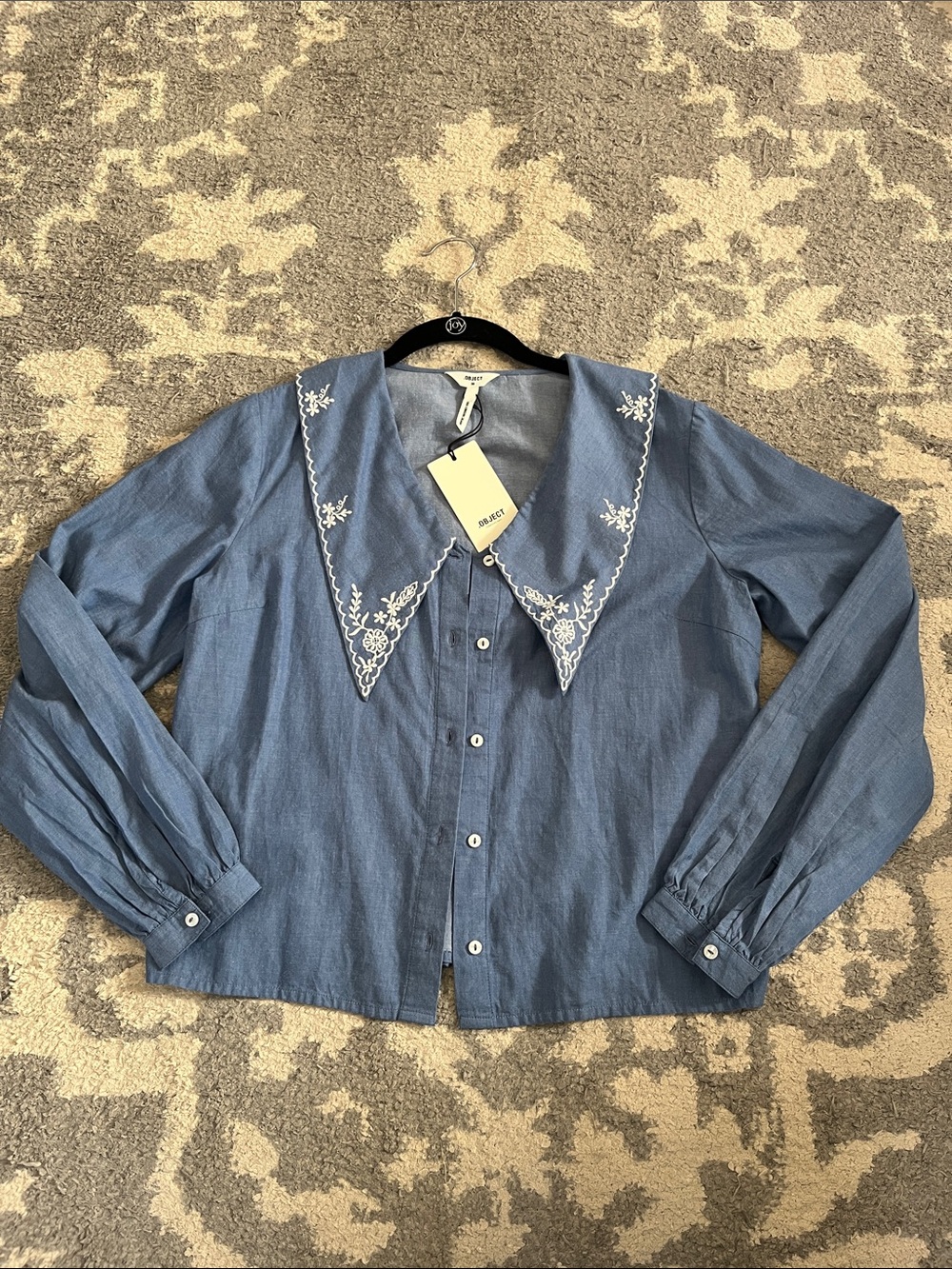 Object Light Blue Collared Top